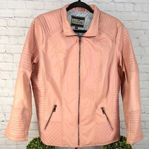 Royalty For Me Pink Pleather Biker Jacket With Faux Fur Lining